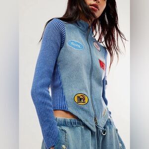 Free People Understated Leather Denim Racing Moto Jacket Size S